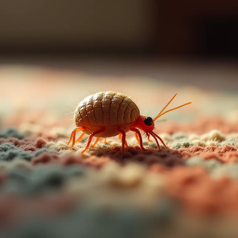 Ácaros escondidos nas fibras de um tapete