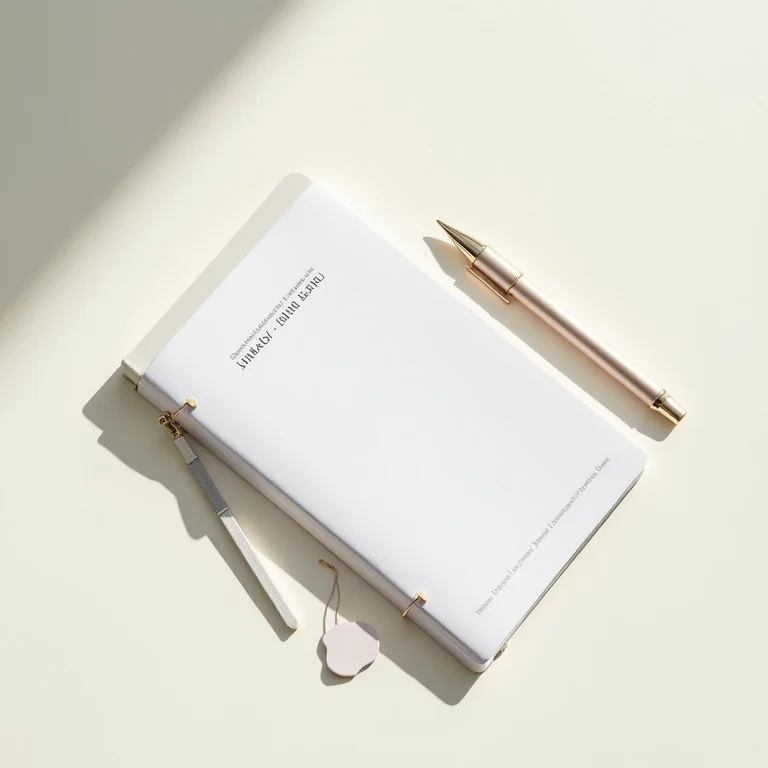 Agenda, caneta e crachá sobre uma mesa, representando a preparação para eventos sociais.