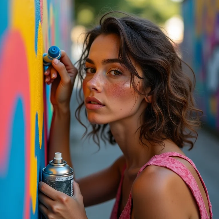 Artista criando arte de rua com spray