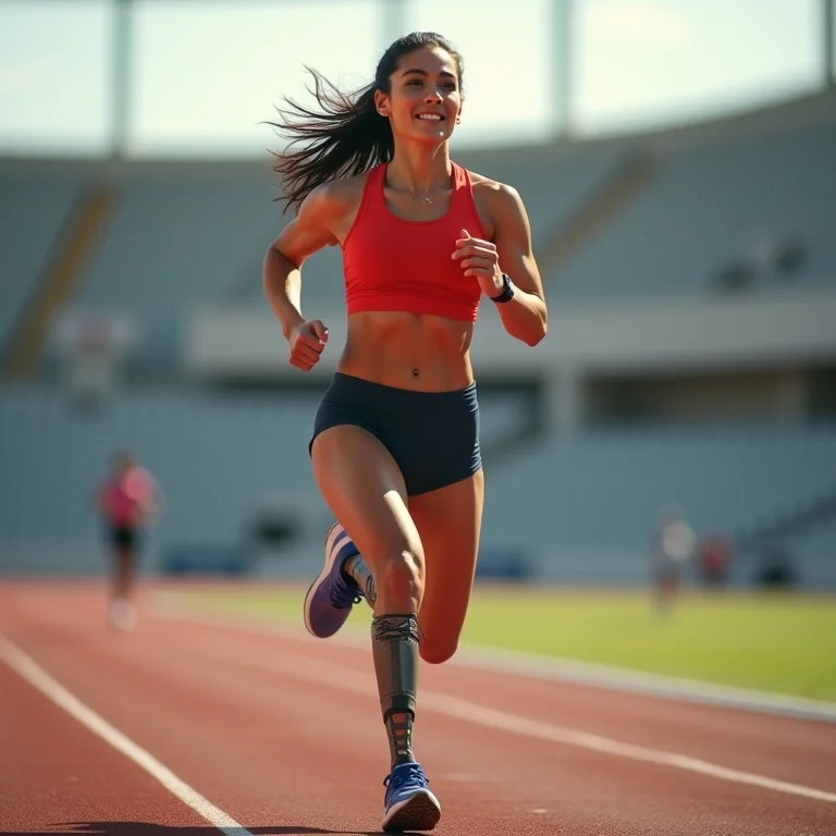 Atleta paralímpica correndo na pista