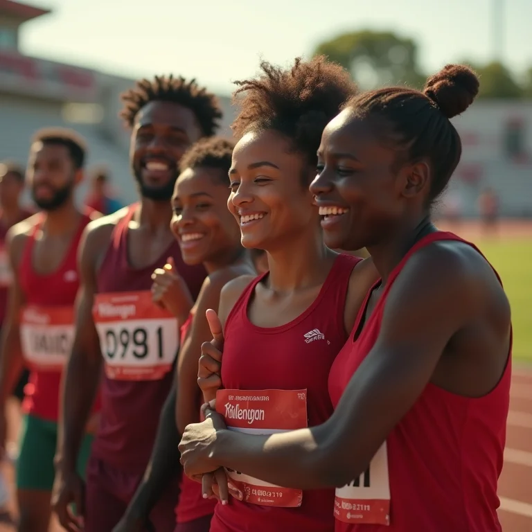 Atletas paralímpicos comemorando vitória