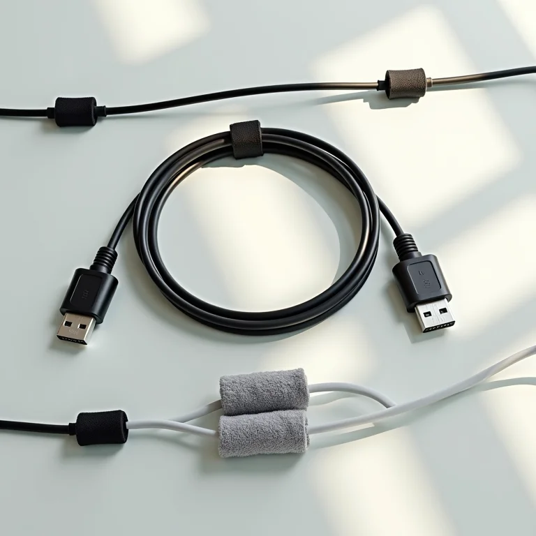 Cabos embalados com velcro e organizadores