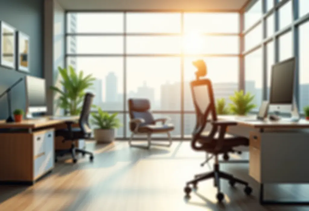 Cadeira de escritório ergonômica em um escritório moderno e minimalista