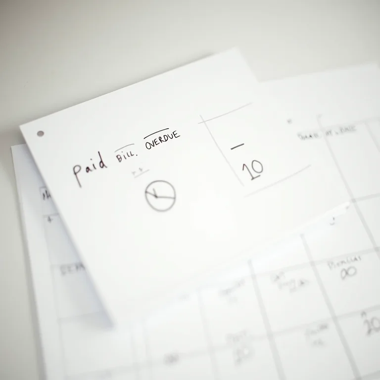 Calendário com contas pagas e atrasadas