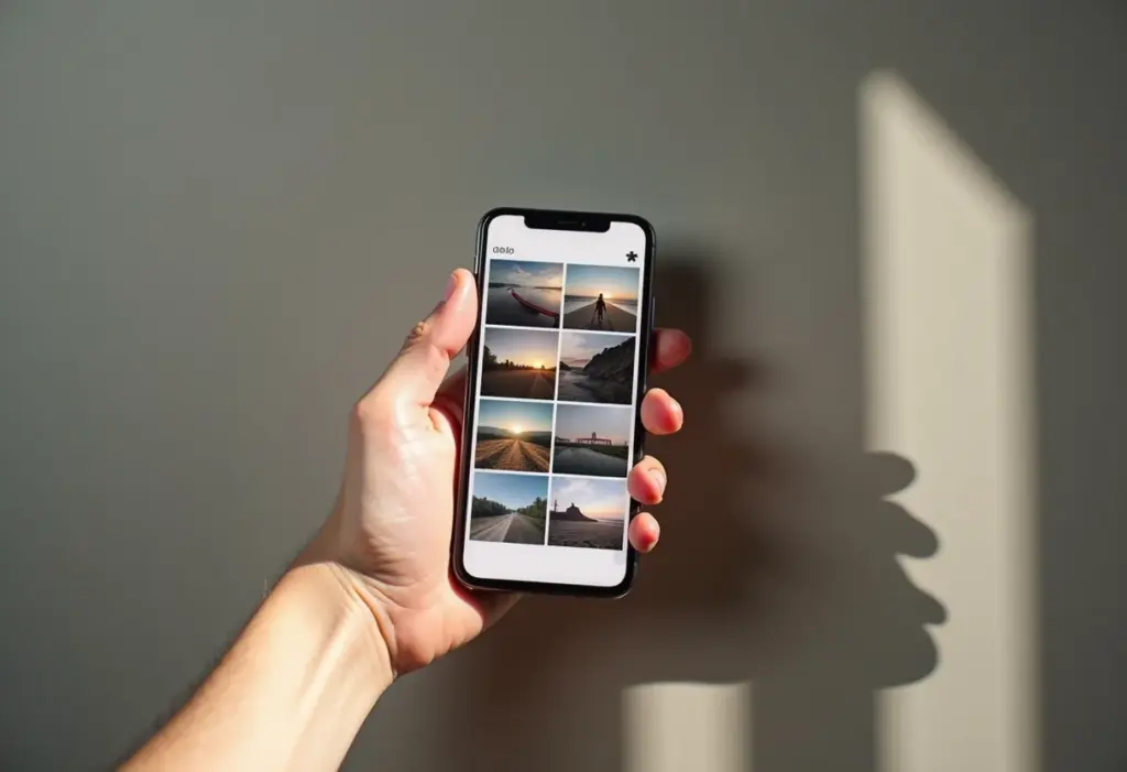 Celular exibindo galeria de fotos parcialmente recuperada