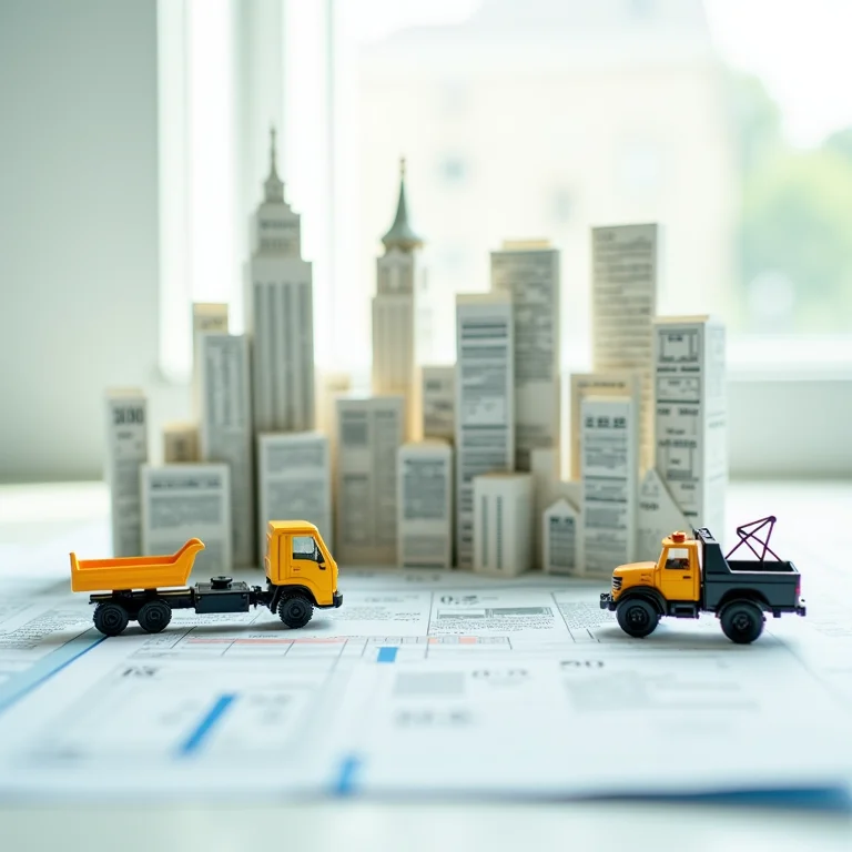 Cidade estilizada feita de documentos financeiros