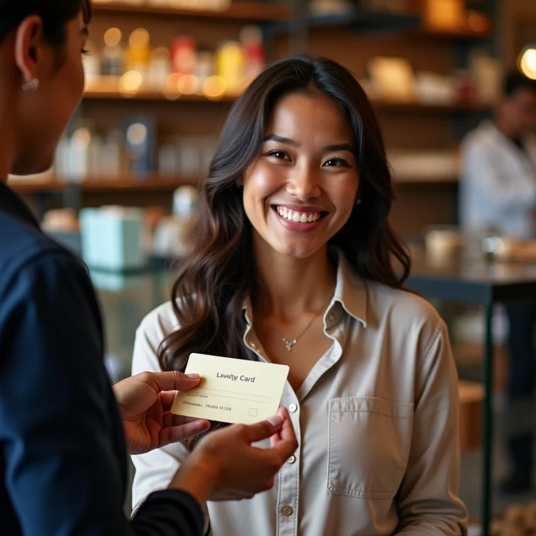 Cliente recebendo cartão de fidelidade em loja