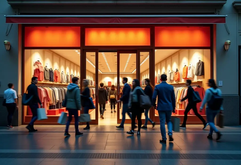 Clientes entrando em loja durante promoção irresistível