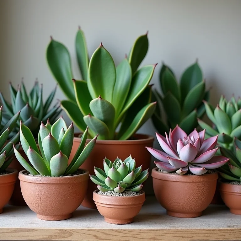 Coleção de suculentas raras em prateleira