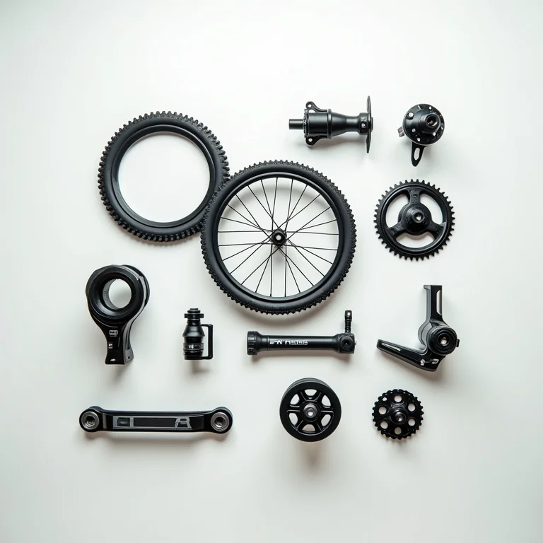 Componentes de bicicleta em composição flat lay