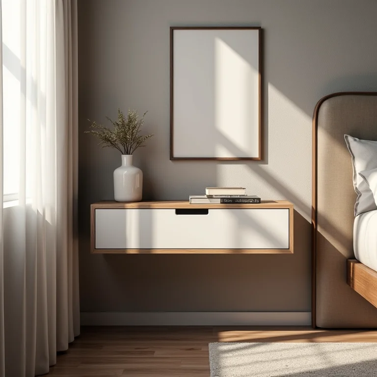 Design minimalista de mesa de cabeceira suspensa