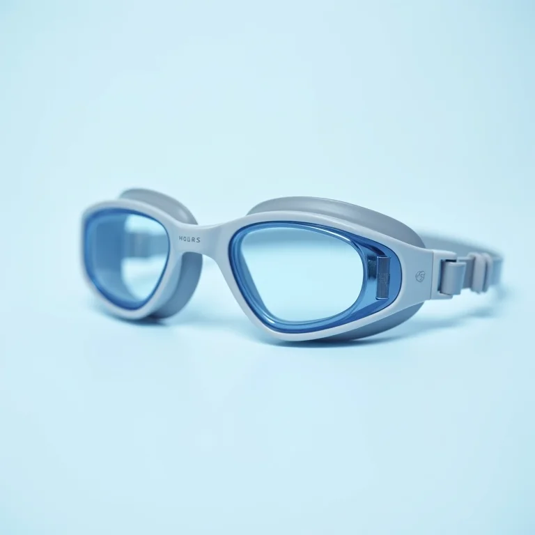 Detalhe da lente de óculos de natação com tratamento anti-embaçante.