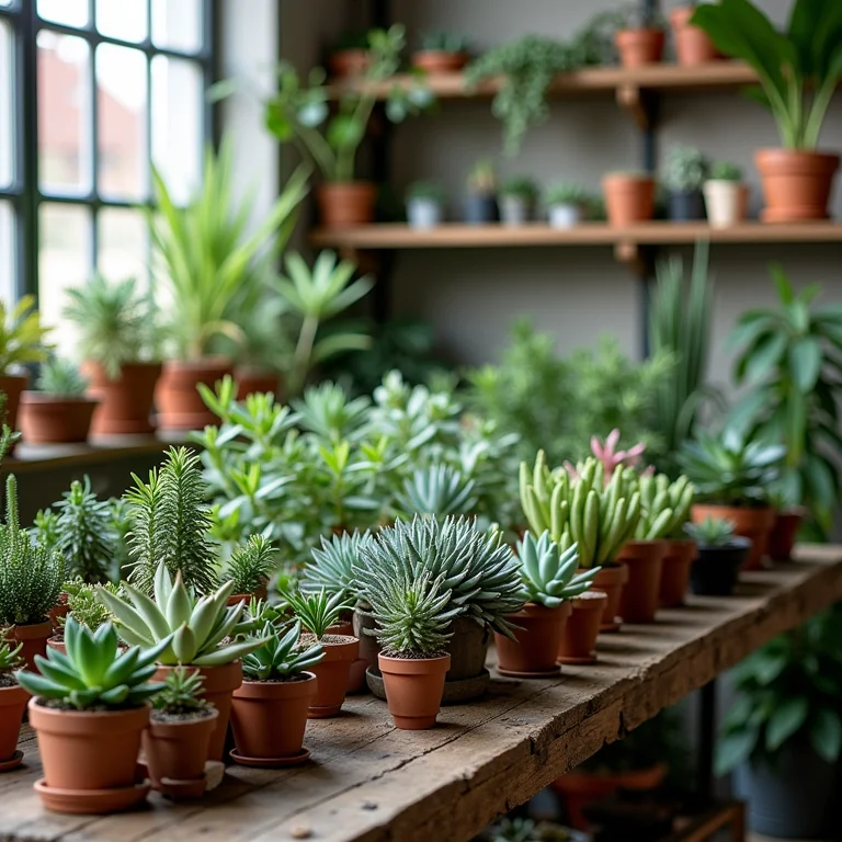 Diversas suculentas expostas em loja moderna