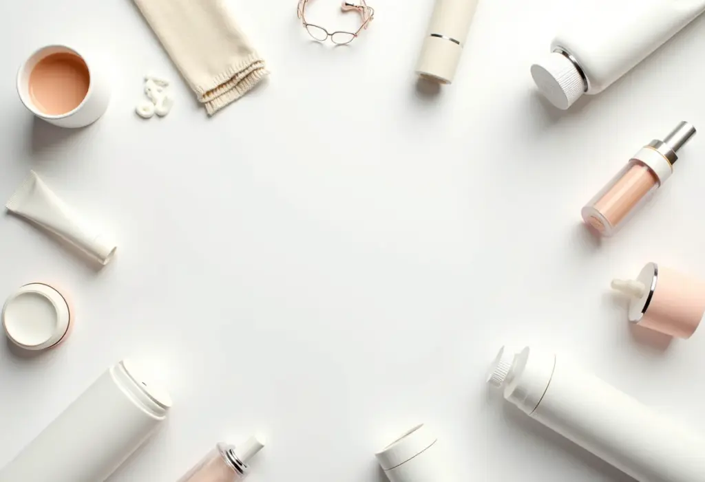 Diversos produtos importados dispostos em um fundo branco, representando a variedade de itens que um MEI pode revender.