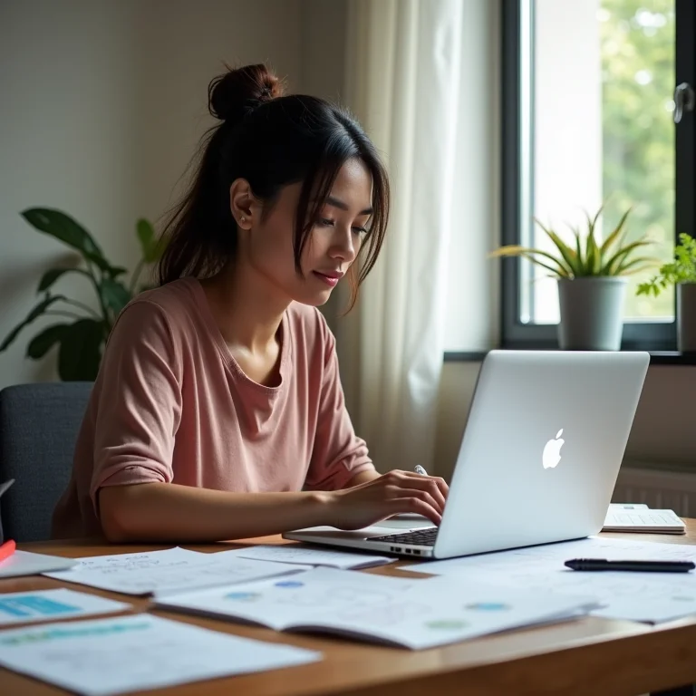 Empreendedora latina usando mapa mental digital para organizar tarefas
