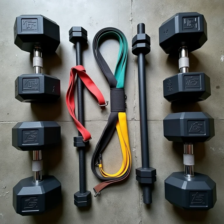 Equipamentos de musculação organizados em estúdio.