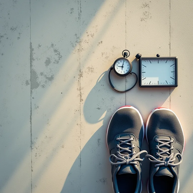 Equipamentos essenciais para atletismo: tênis de corrida, cronômetro e bloco de partida.