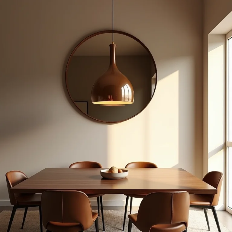 Espelho bronze ampliando a luz de uma luminária