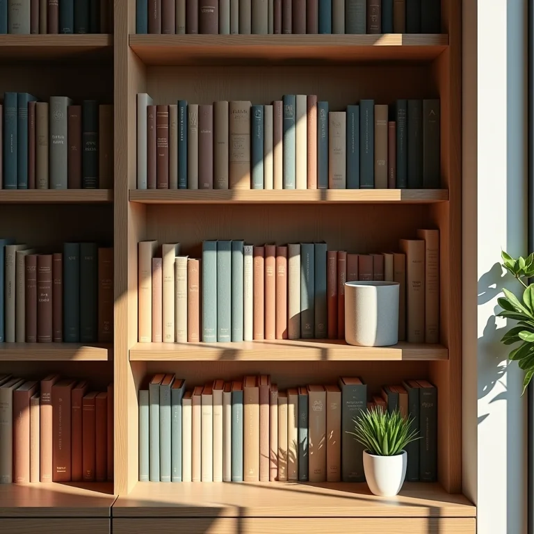 Estante de livros organizada por cor