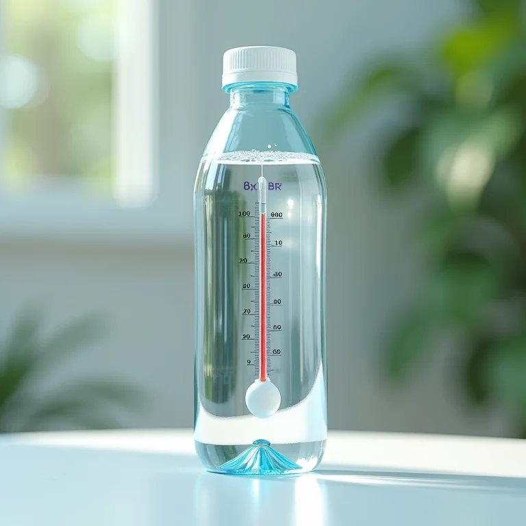 Garrafa térmica com termômetro digital mostrando a temperatura da água.