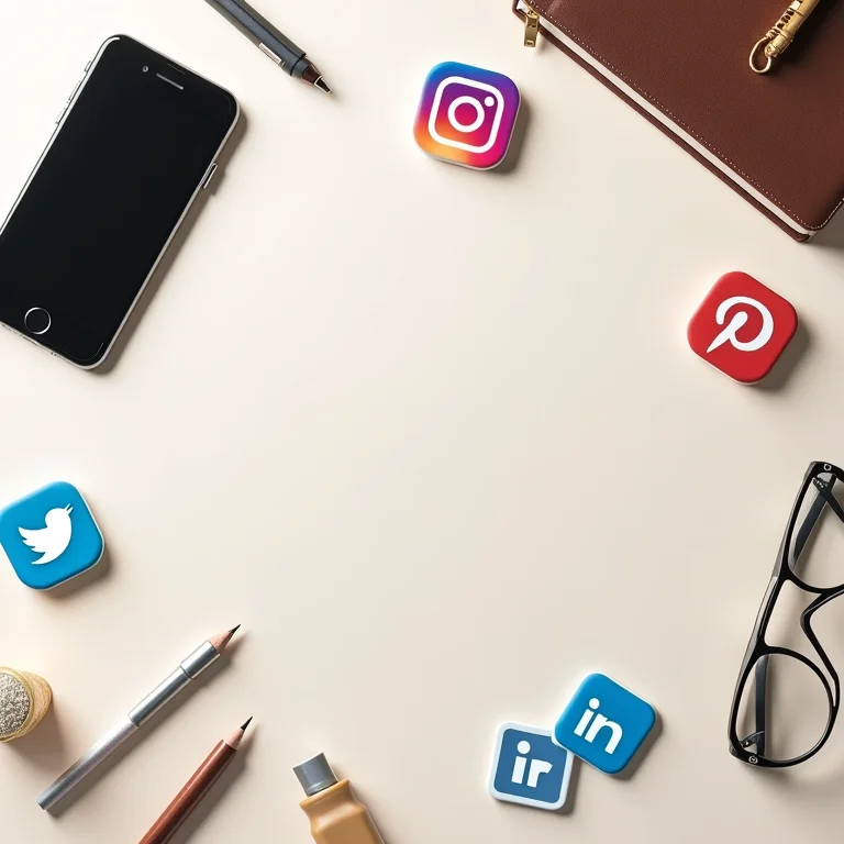 Ícones de redes sociais em uma mesa.