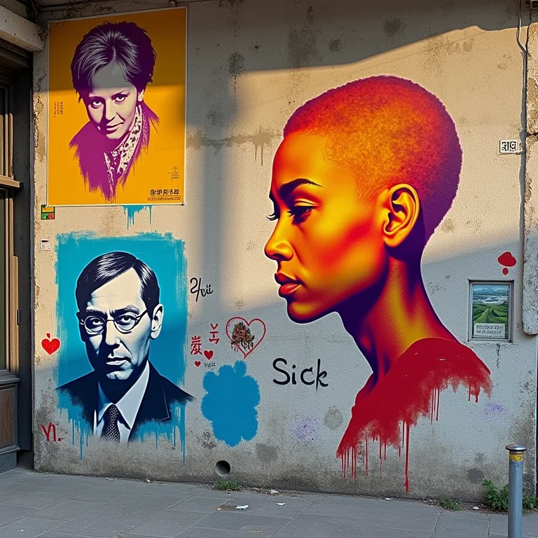 Instalação de arte urbana com estêncil e lambe-lambe