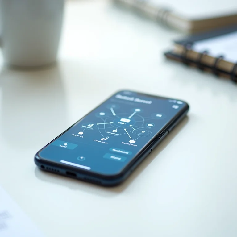 Interface de aplicativo bancário mostrando dados interconectados em um smartphone.