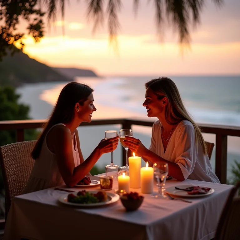Jantar romântico à luz de velas em lua de mel inesquecível