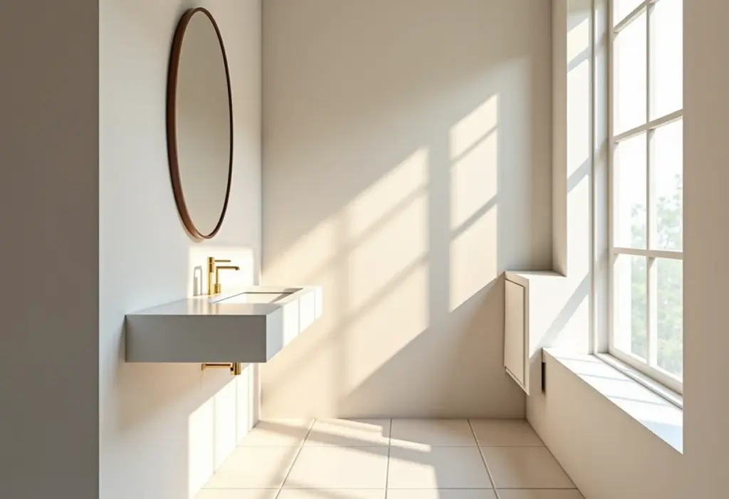 Lavabo pequeno decorado com espelhos que ampliam o espaço