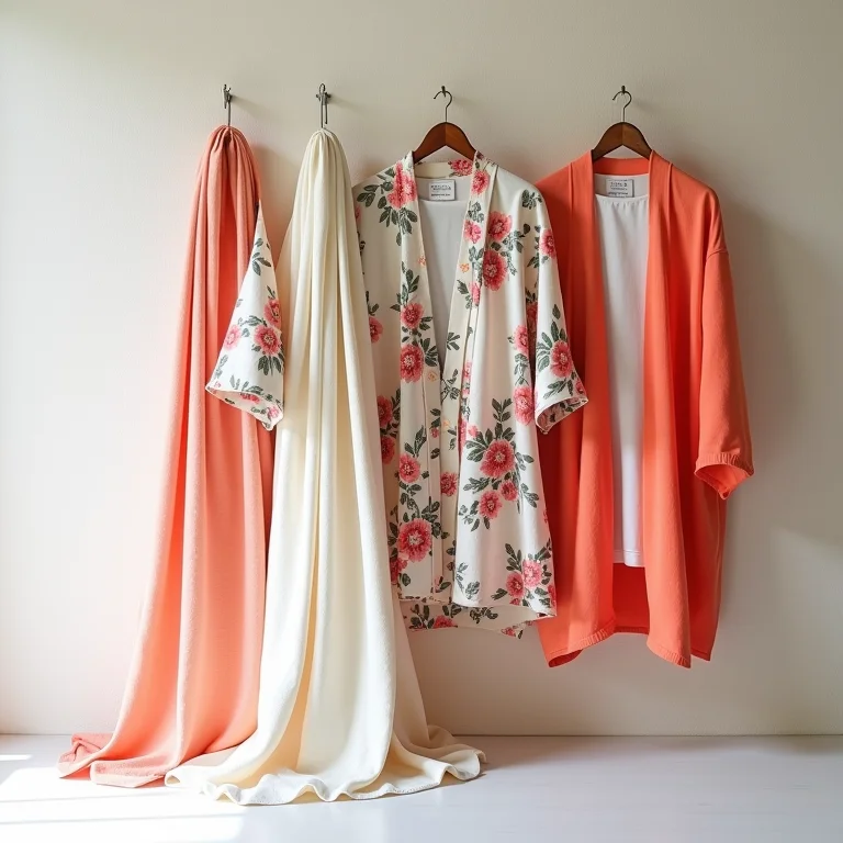 Lenços de linho pastel, quimonos florais e cardigans de algodão coloridos para o verão