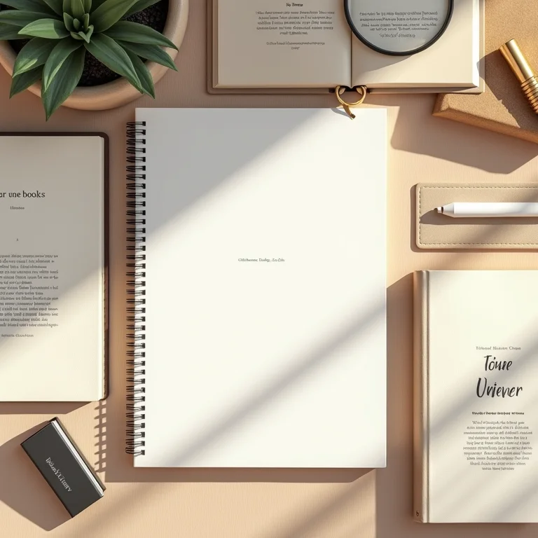 Livros, cadernos e artigos de papelaria em flat lay sobre mesa