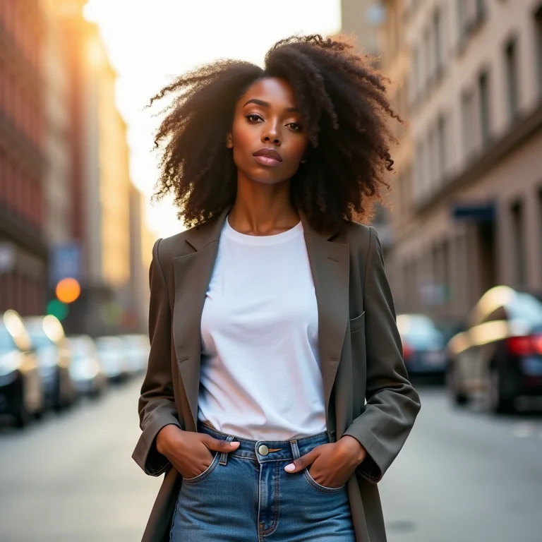 Look casual chic com camiseta branca, jeans e blazer