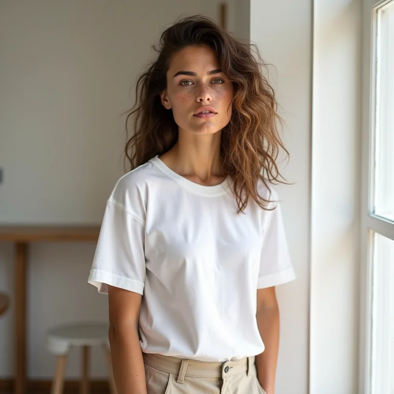 Look minimalista com camiseta branca e calça de alfaiataria