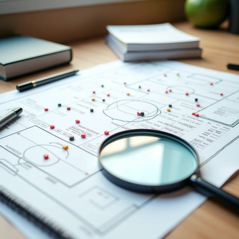 Lupa sobre diagrama de estratégia de futebol