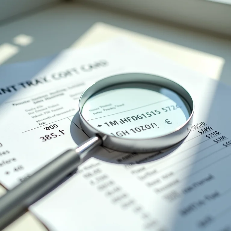 Lupa sobre extrato de cartão de crédito destacando taxas