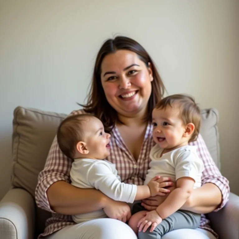 Mãe mid-size sorrindo em quarto de bebê