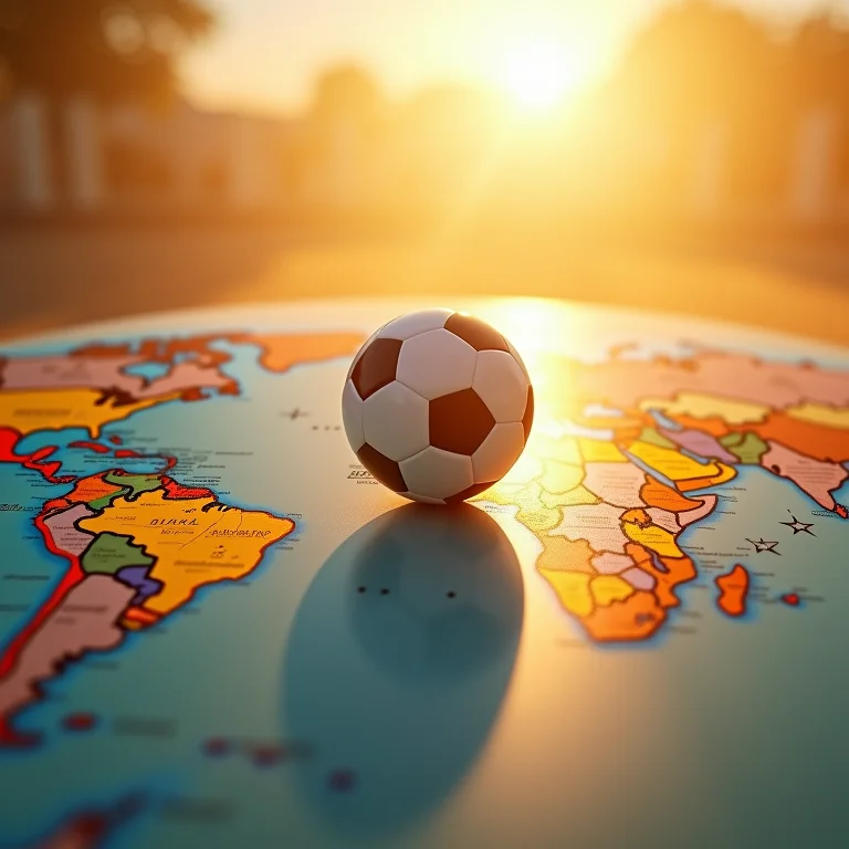 Mapa mundial com uma bola de futebol no Brasil, representando o ícone global Pelé