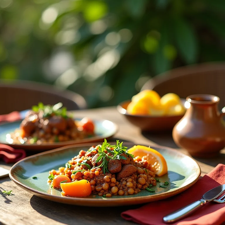 Mesa posta com pratos típicos da culinária baiana em Trancoso