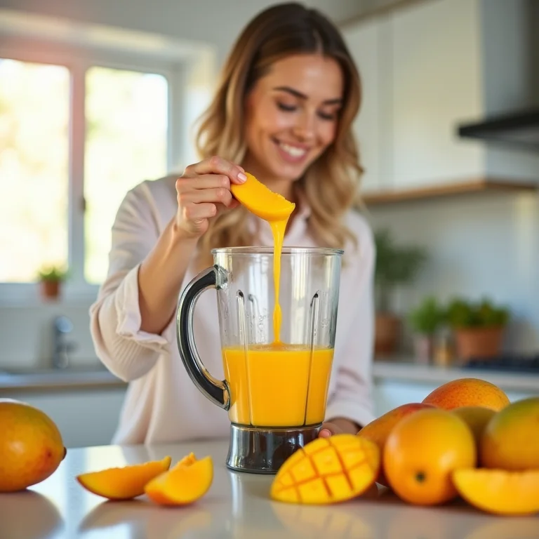 Mistura para picolé de manga sendo preparada