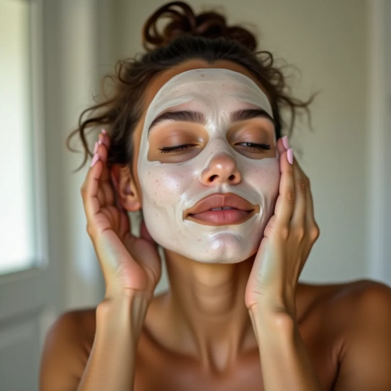 Mulher branca aplicando máscara de hidratação no cabelo ondulado