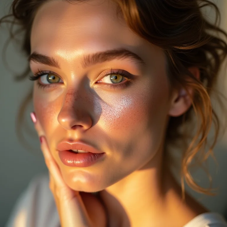 Mulher branca aplicando sombra clara e cintilante