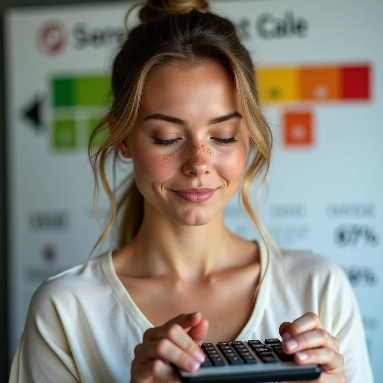 Mulher branca calculando score de crédito