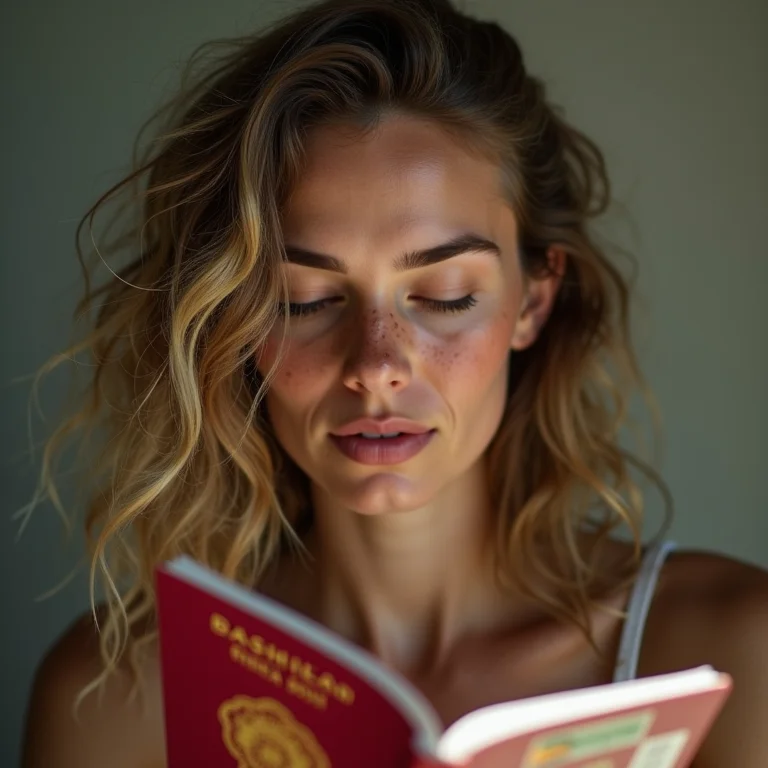 Mulher branca checando a data de validade do passaporte