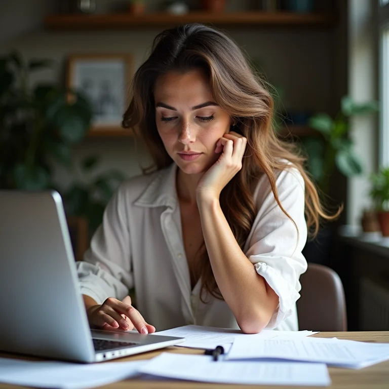 Mulher branca definindo suas necessidades de impressão