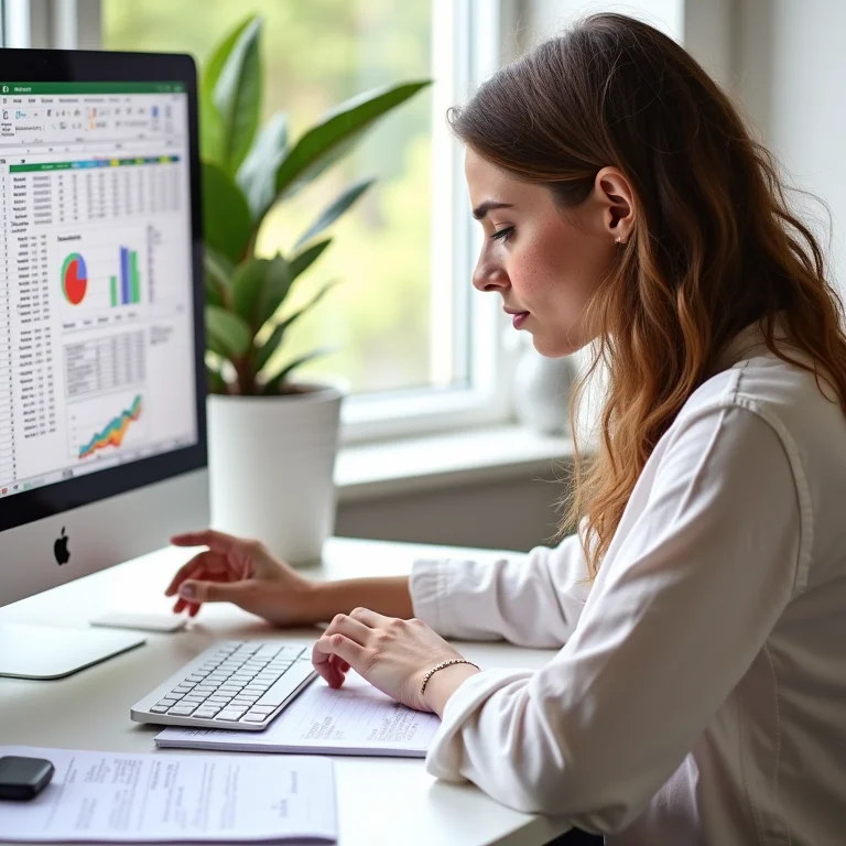 Mulher branca personalizando planilha de gastos no Excel