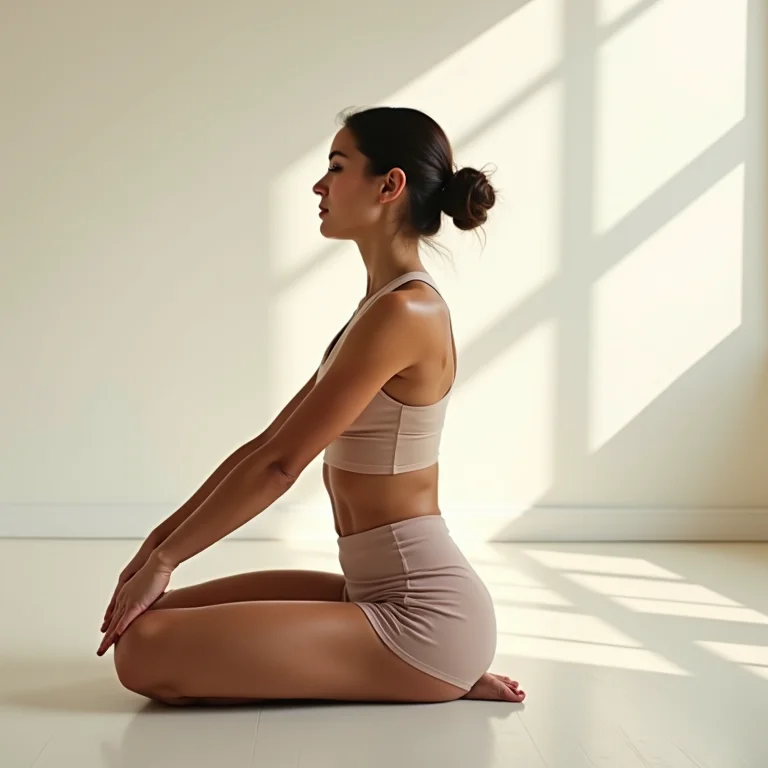 Mulher branca praticando Hatha Yoga em estúdio iluminado