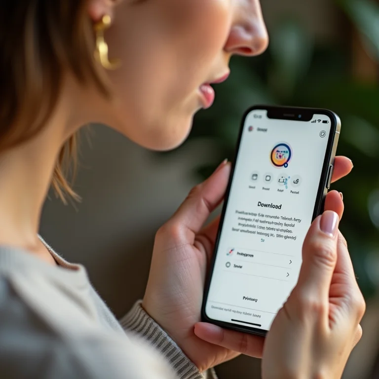 Mulher branca usando métodos seguros para baixar vídeos do Instagram