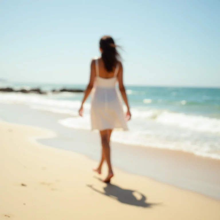 Mulher caminhando na praia da Ilha do Mel