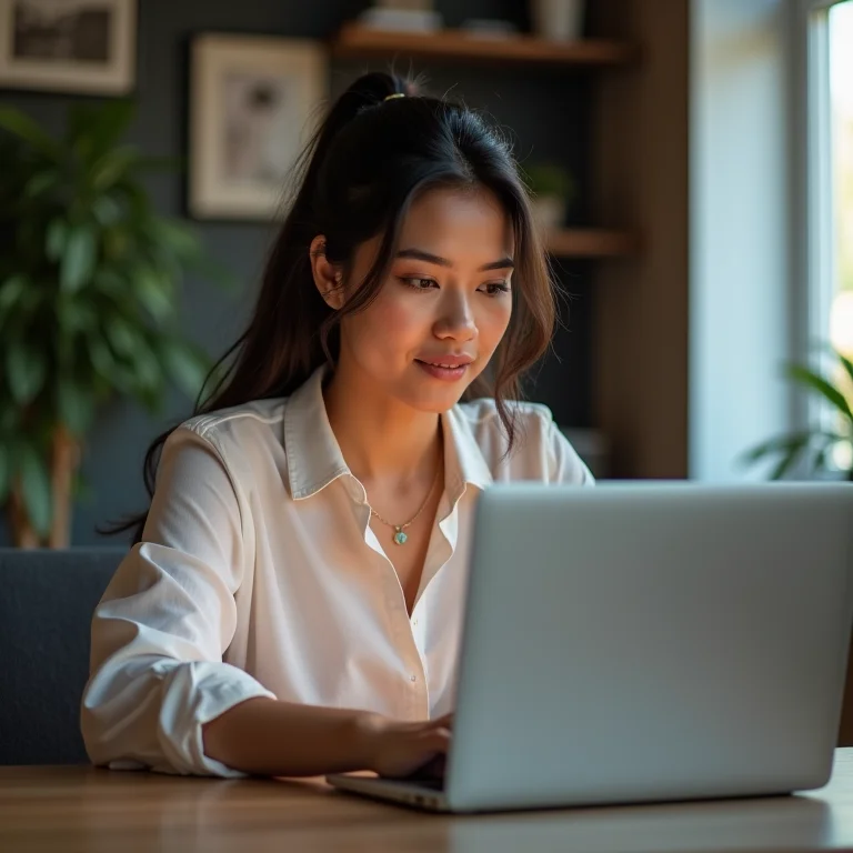 Mulher checando o status de sincronização dos arquivos do Google Docs.