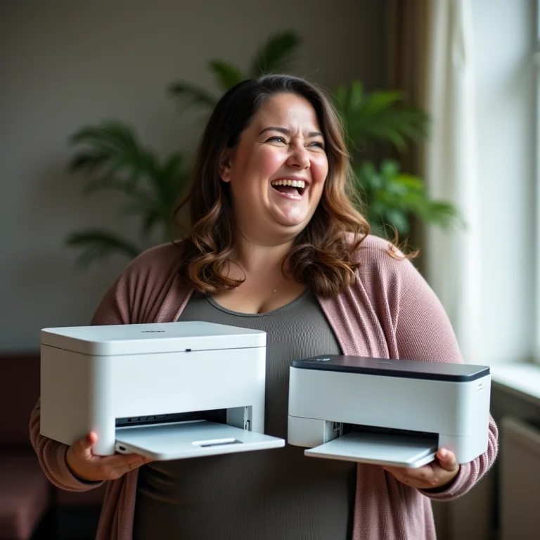 Mulher comparando dois modelos de impressora